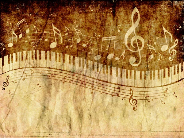 Teclado para piano con notas musicales Grunge — Foto de Stock