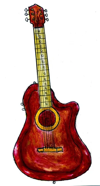 Akustická kytara skica — Stock fotografie