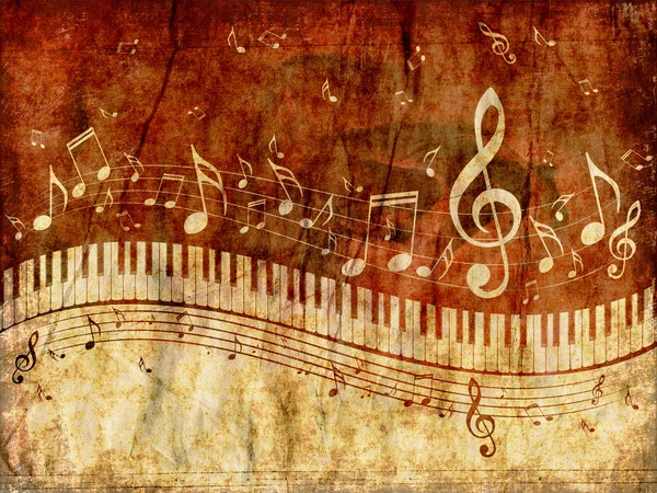 Klawiatury fortepianu z muzyka notatki Grunge — Zdjęcie stockowe