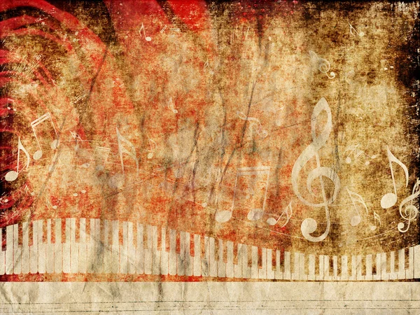 Tastiera per pianoforte con note musicali Grunge — Foto Stock