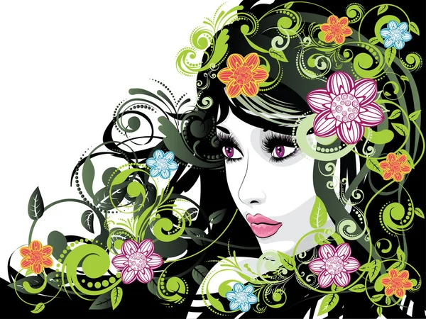 Летняя девочка с цветами — стоковый вектор