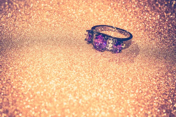 Black Ring with Amethyst — Stock Photo, Image