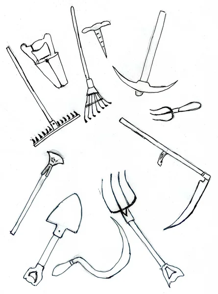 园艺设备素描 — 图库照片