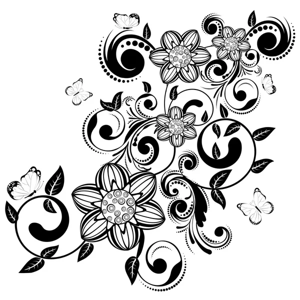 Vintage floral avec des papillons — Image vectorielle