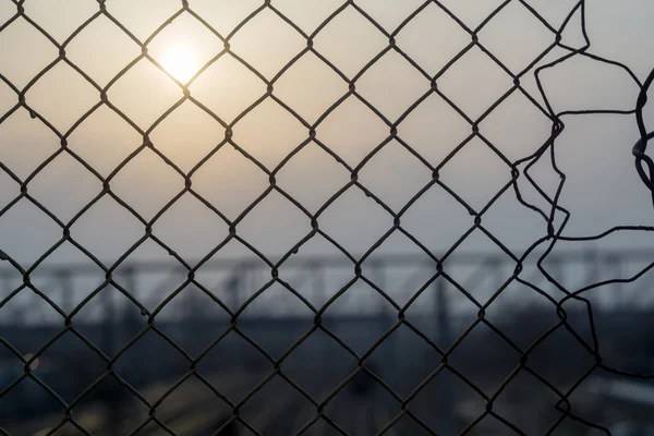Забор сетки с восходом солнца — стоковое фото