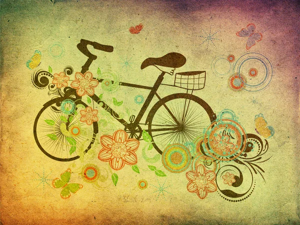 Bicicleta e ornamento floral Grunge — Fotografia de Stock