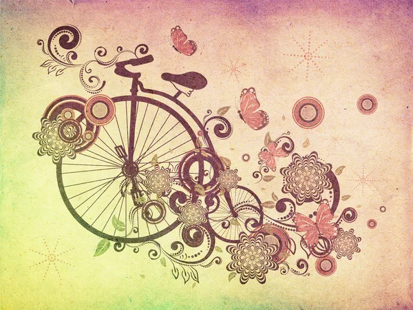 Old Bicycle and Floral Ornament Grunge — Stock Photo, Image