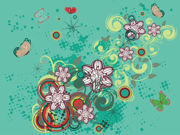 Colorful Floral on Green Background — Stock Vector