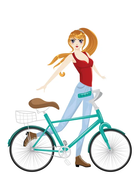 Girl with Bicycle — Stock Vector