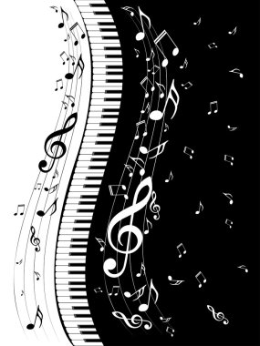 müzik notaları ile piyano klavye