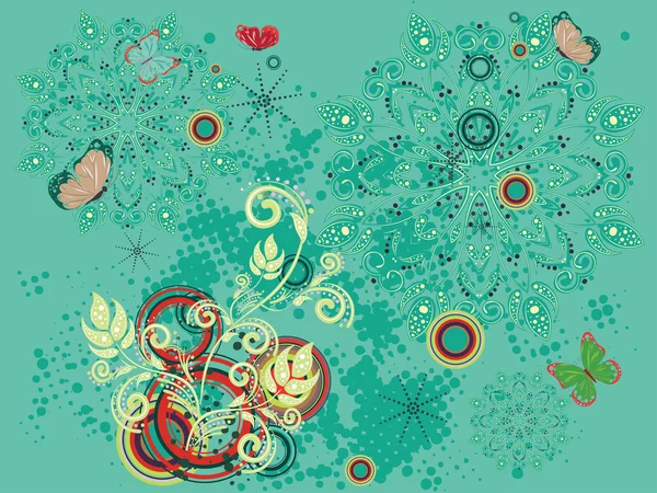 カラフルな緑の背景の花 — ストックベクタ