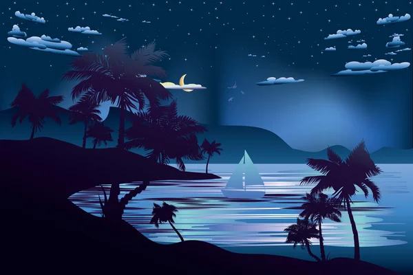 Tropikalnej wyspie w nocy — Wektor stockowy
