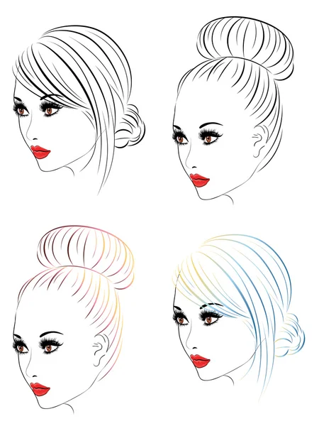 Fashion Hairstyles Lineart — Stock Vector