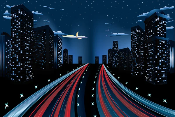 Night City Road Panorama — Stock vektor