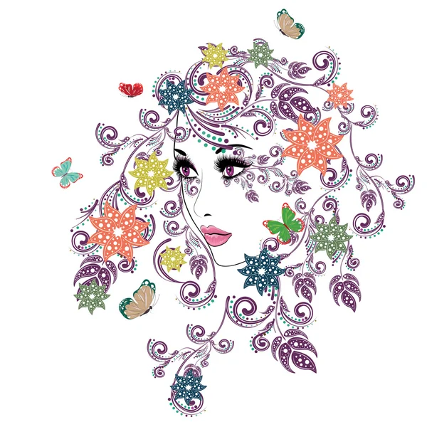 Summer Girl with Floral — Stock Vector