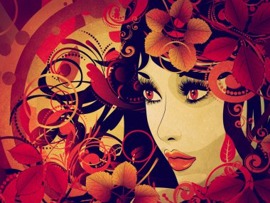 Çiçekli Grunge ile sonbahar kız