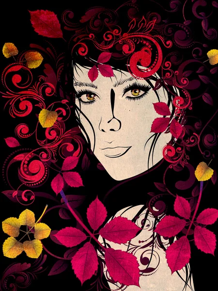 Menina Outono com Grunge Floral — Fotografia de Stock