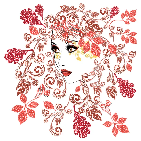 Otoño Chica con Floral — Vector de stock