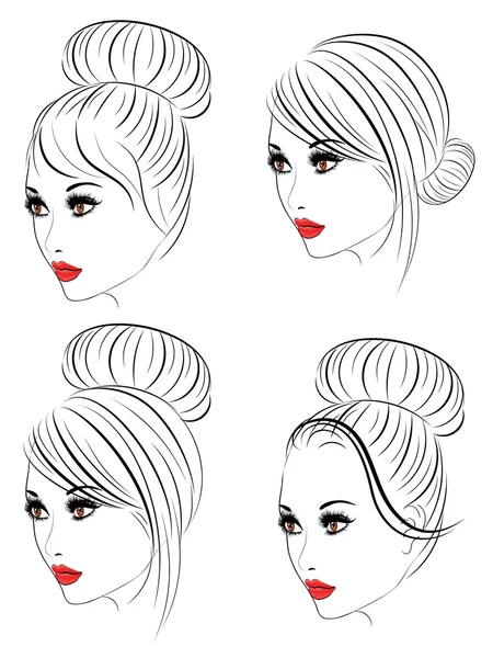 Fashion Hairstyles Lineart — Stock Vector