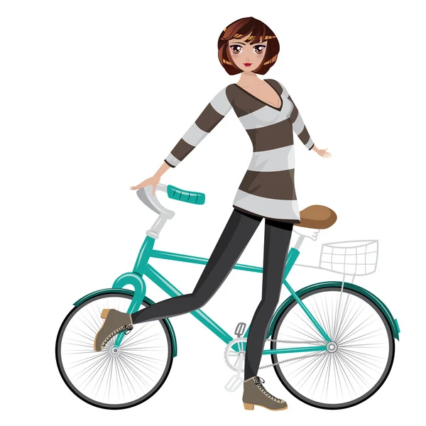 Girl with Bicycle — Stock Vector