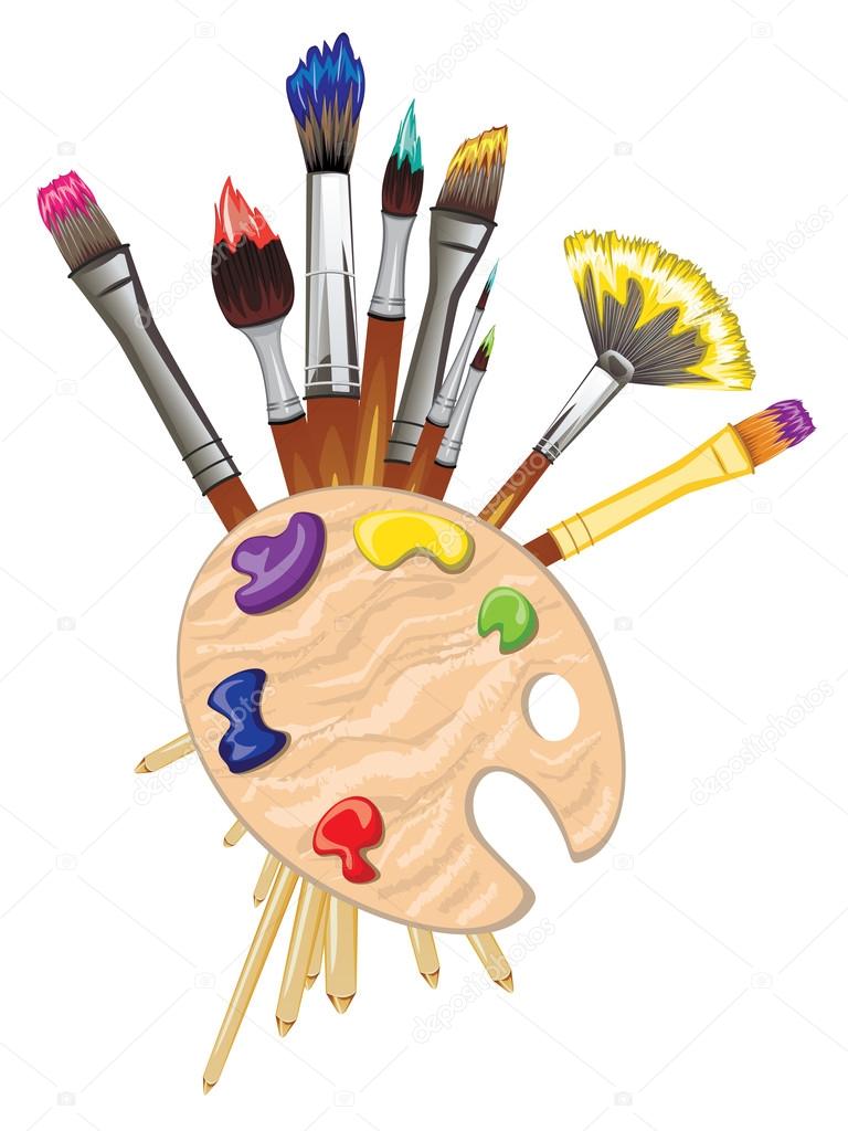 Artist wooden palette with paints and brush in cartoon style isolated on a  white background. Textured clip art, detailed equipment. Vector  illustration 6619647 Vector Art at Vecteezy