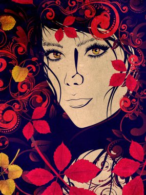 Çiçekli Grunge ile sonbahar kız