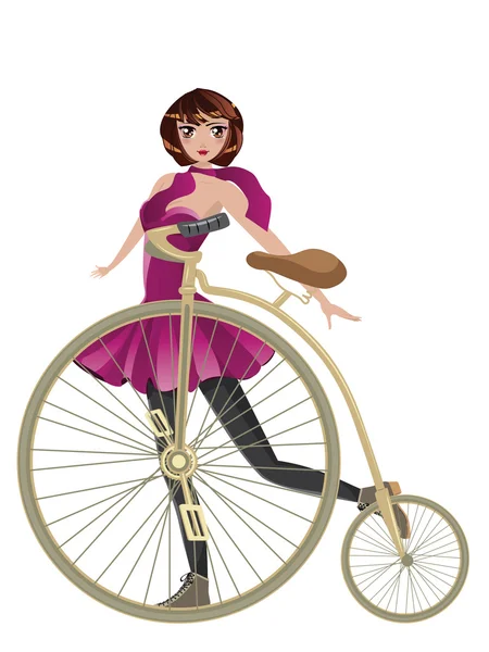 Retro fiets en meisje — Stockvector