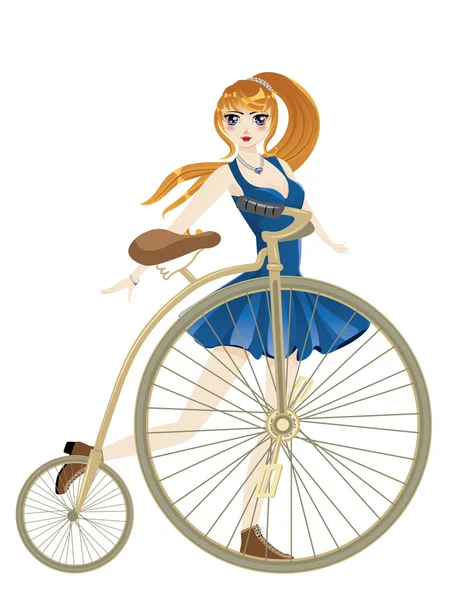 Retro bicicleta y chica — Vector de stock