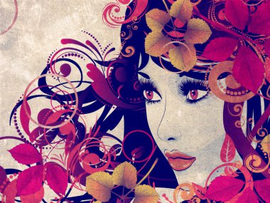 Çiçekli Grunge ile sonbahar kız