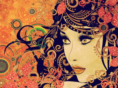 Çiçekli Grunge ile sonbahar kız