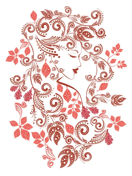 Automne fille avec floral — Image vectorielle