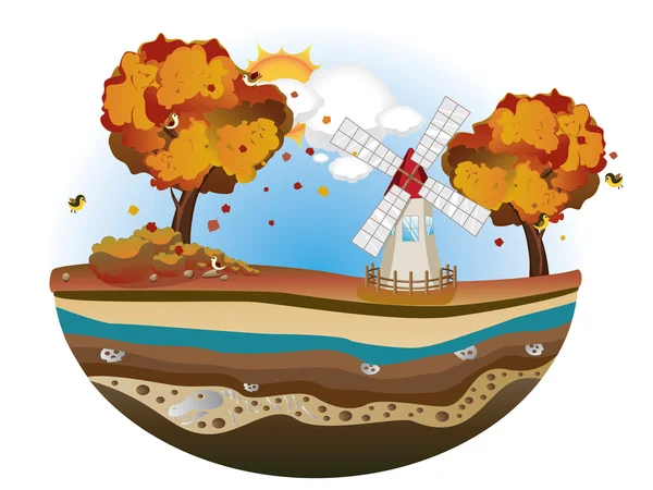 Isla del Molino de Otoño — Vector de stock