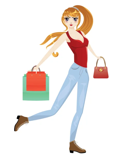 Shopping Girl with Bags — Stock Vector