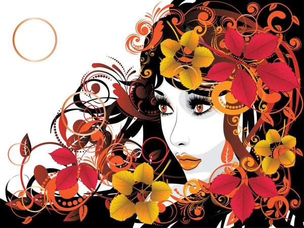 Autumn Girl with Floral — Stock Vector