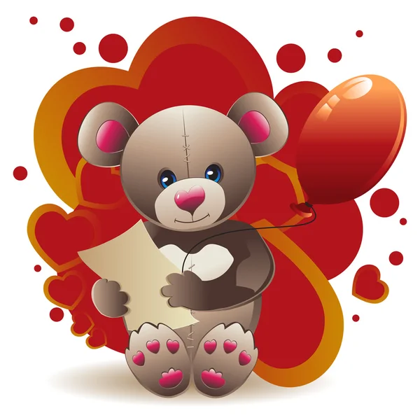 泰迪熊与心脏 — 图库矢量图片