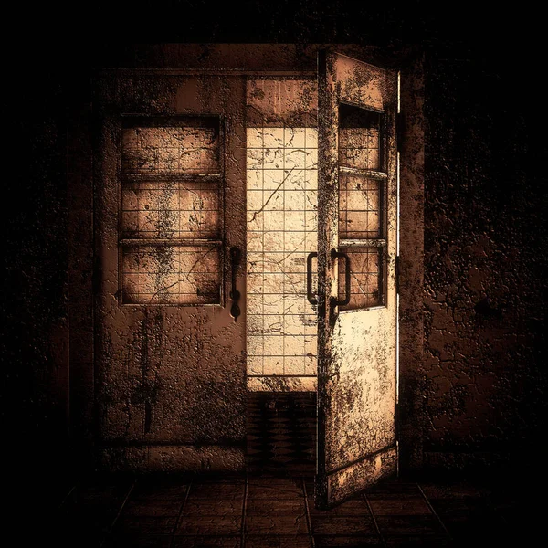 Old door in the abandoned building, digitally rendered 3d illustration.