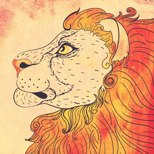 Abstract lion head, portrait in profile retro style texture illustration.