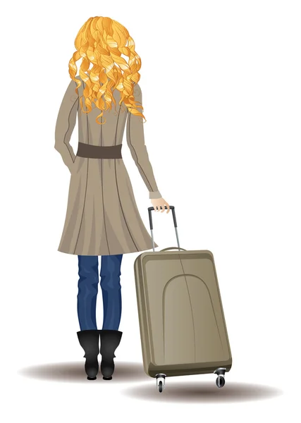 Blonde Woman with Suitcase — Stock Vector