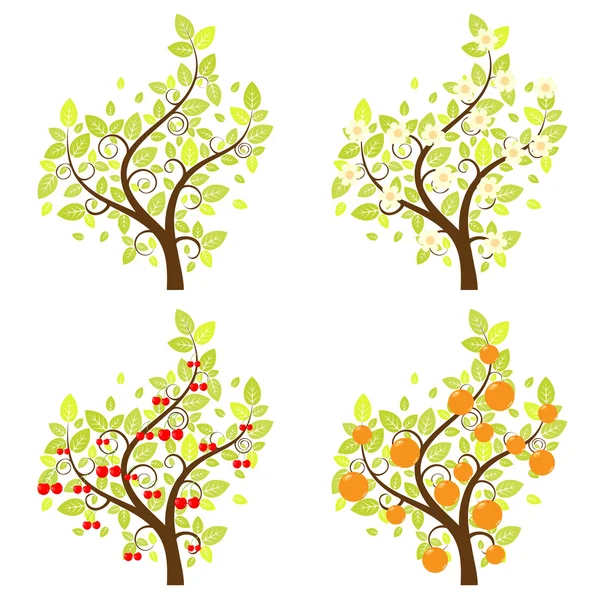 Árboles frutales estilizados — Vector de stock