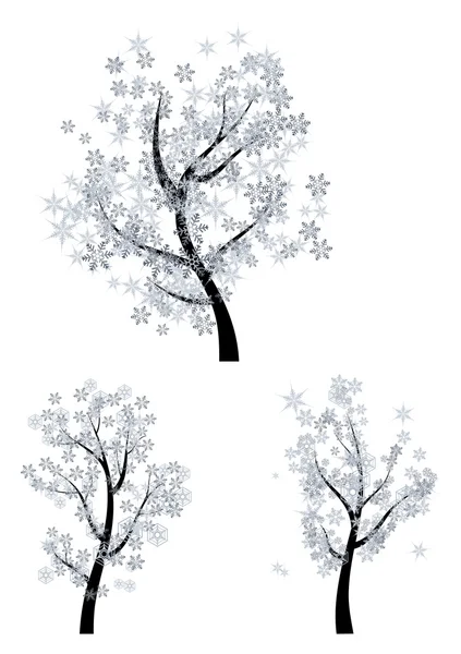 Árboles con copos de nieve — Vector de stock