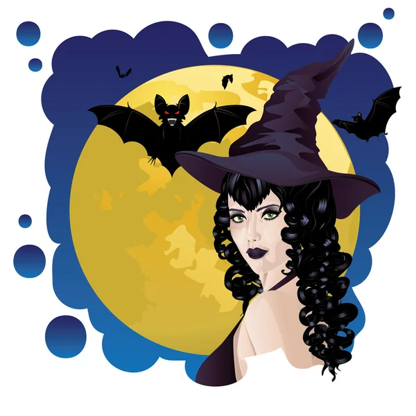 Witch and Bats — Stock Vector