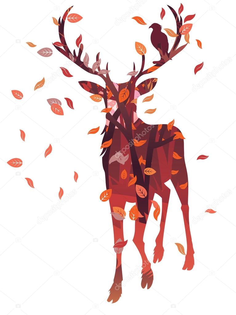 Stag Silhouette with Forest