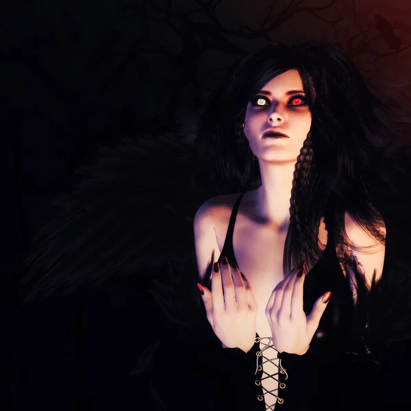 Dark Angel in the Forest — Stock Photo, Image