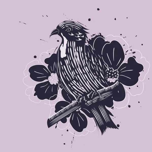 Pássaro com flores — Vetor de Stock