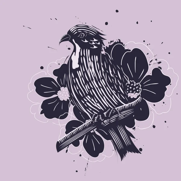 Vogel met bloemen — Stockvector