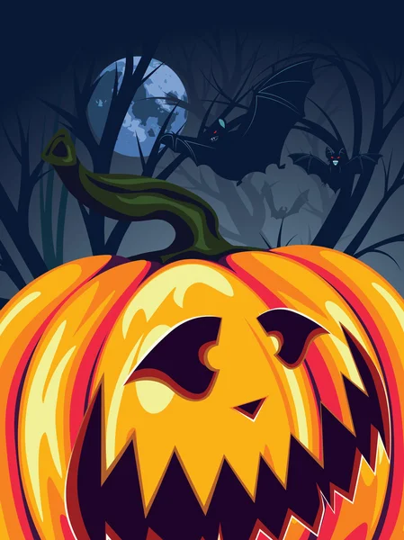 Calabaza de Halloween en el bosque — Vector de stock