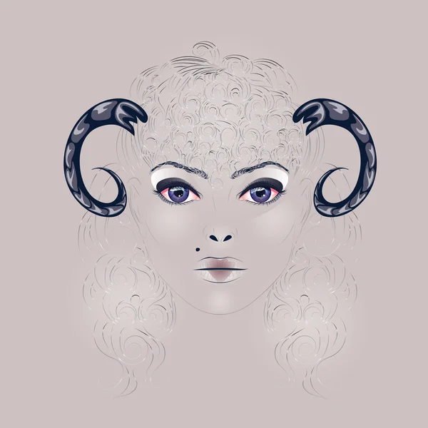 Sheep as Girl with Horns — Stock Vector