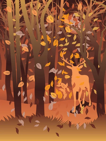 Cerf dans la forêt d'automne — Image vectorielle