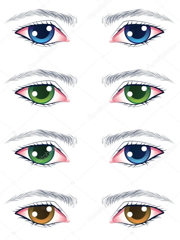 Vetores de Olhos Masculinos Do Estilo Do Anime Em Cores Diferentes