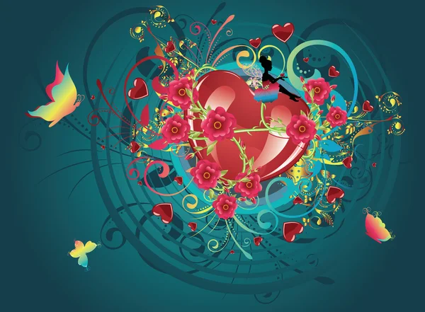 Corazones y rosas — Vector de stock